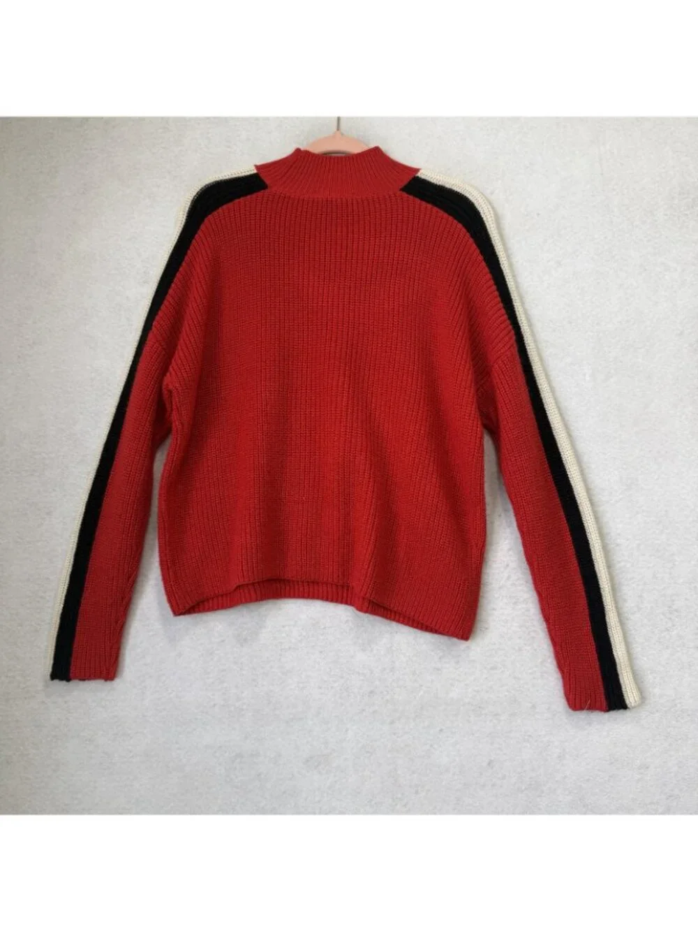 Sanctuary Sweater Womens Medium Red Mock Neck Long Sleeve Stripe Knit Pullover